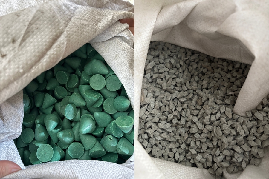 Plastic media and brown fused alumina media